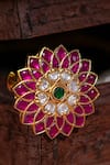 Riana Jewellery_Pink Handcrafted Green Floral Ring _Online_at_Aza_Fashions