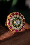 Shop_Riana Jewellery_Pink Imitation Gemstones Multicolour Floral Ring _at_Aza_Fashions