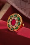 Riana Jewellery_Green And Pink Jadau Kundan Ring _Online_at_Aza_Fashions