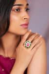 Buy_Riana Jewellery_Green And Pink Jadau Kundan Ring _at_Aza_Fashions