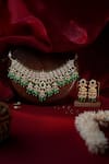 Shop_Riana Jewellery_Green Diamonds, Stones, White Jadtar Bridal Necklace Set With Emerald Drops _at_Aza_Fashions