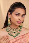 Buy_Riana Jewellery_Green Diamonds, Stones, White Jadtar Bridal Necklace Set With Emerald Drops _at_Aza_Fashions