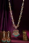 Riana Jewellery_Gold Plated Gemstones, Beads Jadau Long Pendant Necklace Set _Online_at_Aza_Fashions