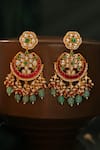 Shop_Riana Jewellery_Pink Stones, Pearls Traditional Ethnic Chandbali Earrings _at_Aza_Fashions