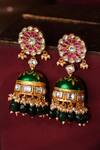 Buy_Riana Jewellery_Green Floral Ruby Jhumki Earings _at_Aza_Fashions