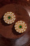 Riana Jewellery_Green Stones Floral Jadau Kundan Delicate Studs _Online_at_Aza_Fashions