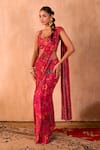 Mehak Murpana X AZA_Pink Crepe Embroidery Round Neck Floral Print Pre-draped Saree With Blouse 