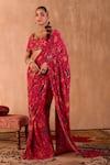 Mehak Murpana X AZA_Pink Crepe Embroidery V-neck Floral Print Pre-draped Saree With Blouse 