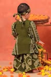 Shop_Cute Couture_Green Cotton Embroidery Radha Rani Sharara Set _at_Aza_Fashions