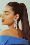 Shop_NAKHREWAALI_White Embroidery Glow Up Long Pearl Drop Earrings _at_Aza_Fashions