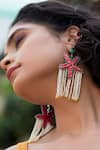 Shop_NAKHREWAALI_Coral Beads, Embroidery Barso Hand Starfish Earrings _at_Aza_Fashions