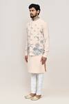 Shop_Arihant Rai Sinha_Cream Linen, Wool Embroidery Thread Work Nehru Jacket _Online_at_Aza_Fashions