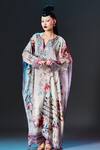 Rajdeep Ranawat_Beige Modal, Satin Permaz Pant Floral Print Kaftan _Online_at_Aza_Fashions