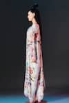 Rajdeep Ranawat_Beige Modal, Satin Permaz Pant Floral Print Kaftan _at_Aza_Fashions