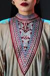 Shop_Rajdeep Ranawat_Beige Silk Embroidery Farah Draped Circular Kaftan With Band Collar _Online_at_Aza_Fashions