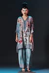 Buy_Rajdeep Ranawat_Aqua Silk Embroidery V-neck Chanel Floral Print V _at_Aza_Fashions