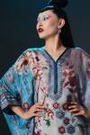 Rajdeep Ranawat_Aqua Silk Embroidery V-neck Chanel Floral Print V _at_Aza_Fashions