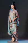 Buy_Rajdeep Ranawat_Beige Silk Boat Neck Kamini Floral Print Side Flare 