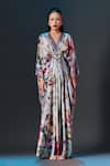 Rajdeep Ranawat_Beige Silk V-neck Printed Imama Kaftan _Online_at_Aza_Fashions