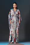 Buy_Rajdeep Ranawat_Beige Silk V-neck Printed Imama Kaftan _at_Aza_Fashions