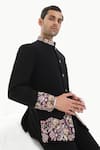 Buy_Kustomeyes_Black Embroidery Midnight Garden Bandhgala Set _Online_at_Aza_Fashions