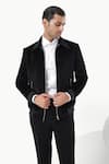 Buy_Kustomeyes_Black Cotton, Velvet Code Designer Bomber Jacket _at_Aza_Fashions