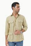 Buy_Kustomeyes_Beige Linen Sandstone Trail Designer Dark Shirt _at_Aza_Fashions