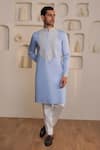 Buy_Kustomeyes_Blue Cotton Embroidery Sky Bloom Designer Powder Kurta Set _at_Aza_Fashions
