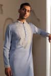 Buy_Kustomeyes_Blue Cotton Embroidery Sky Bloom Designer Powder Kurta Set 