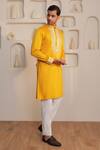 Kustomeyes_Mustard Cotton Embroidery Earth Ember Kurta And Pant Set _at_Aza_Fashions