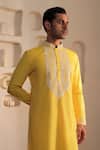 Kustomeyes_Yellow Cotton Embroidery Threaded Bloom Kurta Set _at_Aza_Fashions