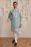 Buy_Kustomeyes_Blue Cotton Embroidery Meadow Thread Kurta Set _at_Aza_Fashions