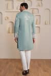 Shop_Kustomeyes_Blue Cotton Embroidery Meadow Thread Kurta Set _at_Aza_Fashions