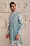 Buy_Kustomeyes_Blue Cotton Embroidery Meadow Thread Kurta Set _Online_at_Aza_Fashions