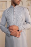 Kustomeyes_Gray Cotton Sequins, Embroidery Designer Shadow Gleam Kurta And Pant Set _at_Aza_Fashions