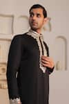 Shop_Kustomeyes_Black Cotton Embroidery Noir Edge Designer Kurta Set _Online_at_Aza_Fashions