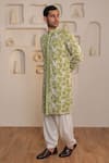 Shop_Kustomeyes_Mint Knit, Cotton Embroidery Verdant Weave Green Kurta Set _Online_at_Aza_Fashions