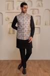 Kustomeyes_Black Silk Embroidery Designer Obsidian Bloom Bundi Set _at_Aza_Fashions
