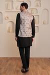 Shop_Kustomeyes_Black Silk Embroidery Designer Obsidian Bloom Bundi Set _at_Aza_Fashions