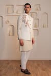 Shop_Kustomeyes_Beige Cotton Embroidery Ivory Layered Bundi Kurta Set _at_Aza_Fashions