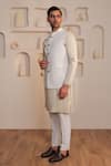 Buy_Kustomeyes_Beige Cotton Embroidery Ivory Layered Bundi Kurta Set _Online_at_Aza_Fashions