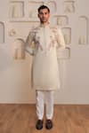 Buy_Kustomeyes_Beige Cotton Embroidery Sandstone Classic Kurta And Pant Set _at_Aza_Fashions