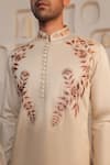 Kustomeyes_Beige Cotton Embroidery Sandstone Classic Kurta And Pant Set _at_Aza_Fashions