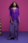 Buy_Pink City By Sarika_Purple Silk Embroidery Round Neck Peacock Paisley Kaftan Skirt Set _at_Aza_Fashions