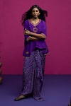 Pink City By Sarika_Purple Silk Embroidery Round Neck Peacock Paisley Kaftan Skirt Set _at_Aza_Fashions