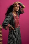 Shop_Pink City By Sarika_Black Silk Mirrors Round Neck Bandhani Magic Kaftan _Online_at_Aza_Fashions