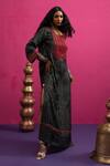 Buy_Pink City By Sarika_Black Silk Mirrors Round Neck Bandhani Magic Kaftan _at_Aza_Fashions