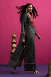 Pink City By Sarika_Black Silk Mirrors Round Neck Bandhani Magic Kaftan _at_Aza_Fashions