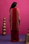 Shop_Pink City By Sarika_Red Silk Embroidery, Sequins Round Neck Lazy Stylefiesta Kaftan Skirt Set _at_Aza_Fashions