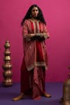 Buy_Pink City By Sarika_Red Silk Embroidery, Sequins Round Neck Lazy Stylefiesta Kaftan Skirt Set _Online_at_Aza_Fashions